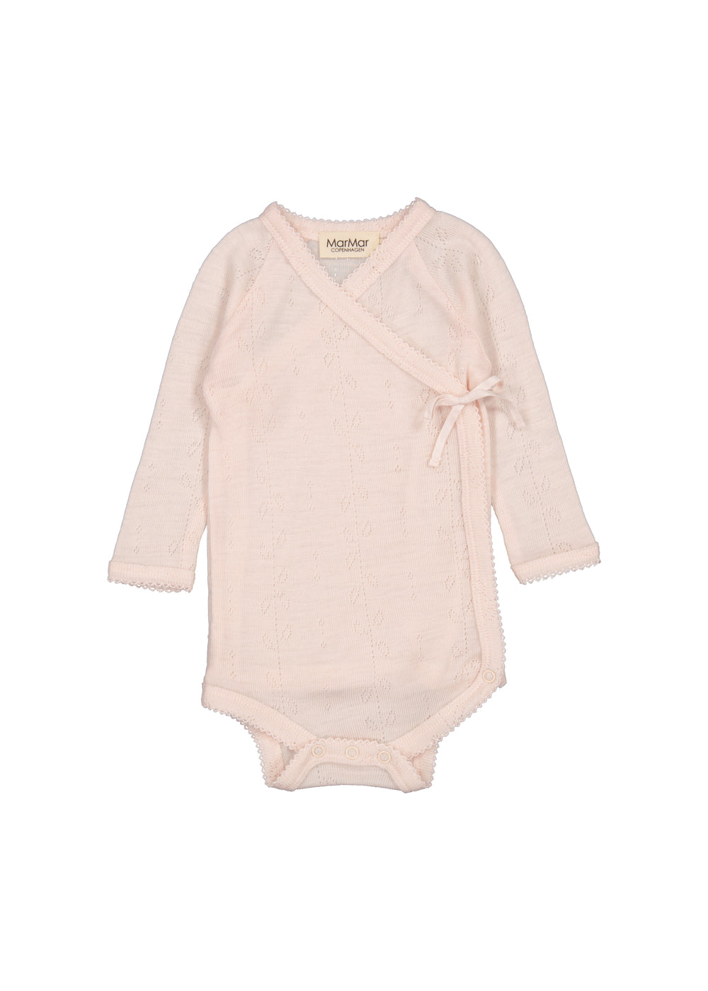 Lyserød slå-om body til baby i merinould