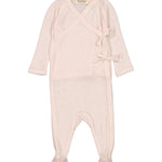 Lyserød heldragt til baby i merinould med slå-om lukning og fødder