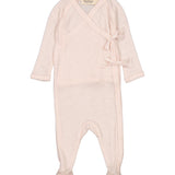 Lyserød heldragt til baby i merinould med slå-om lukning og fødder
