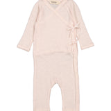Lyserød heldragt til baby i merinould med slå-om lukning