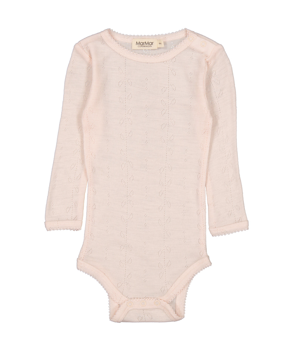 Lyserød langærmet body til baby i merinould