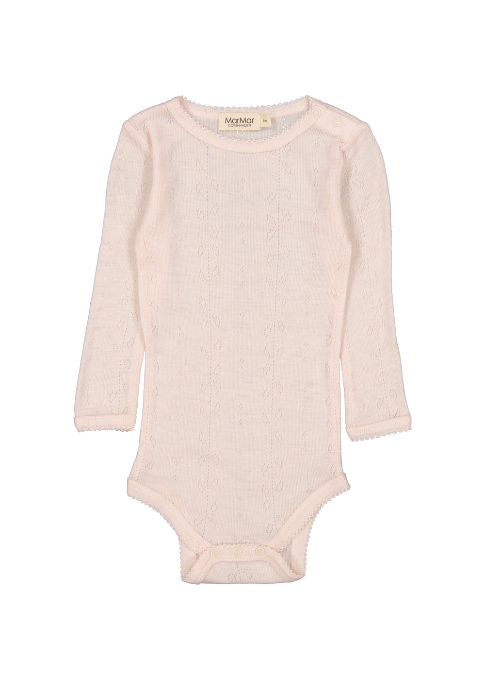 Lyserød langærmet body til baby i merinould