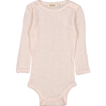 Lyserød langærmet body til baby i merinould