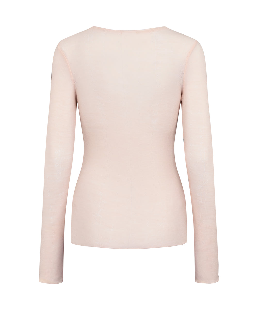 Lyserød langærmet bluse til kvinder i merinould