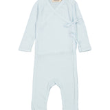Lyseblå heldragt til baby i merinould med slå-om lukning
