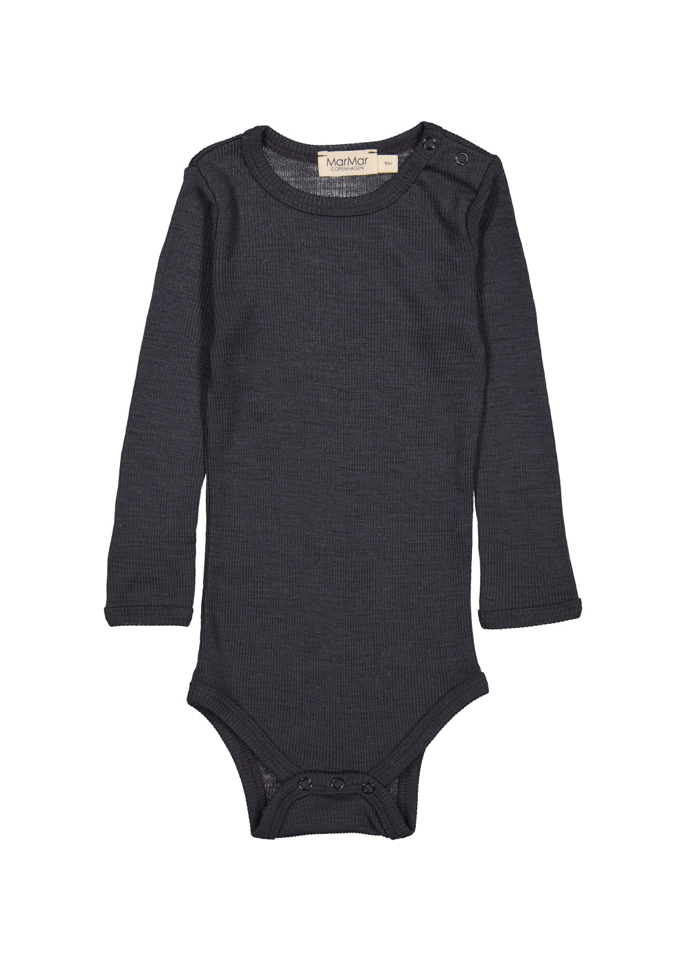 Sort langærmet body til baby i merinould