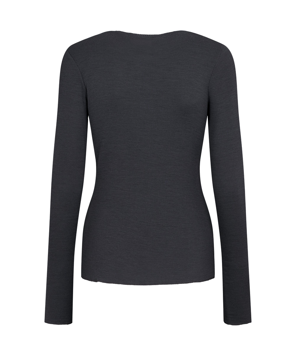 Sort langærmet t-shirt til kvinder i merinould