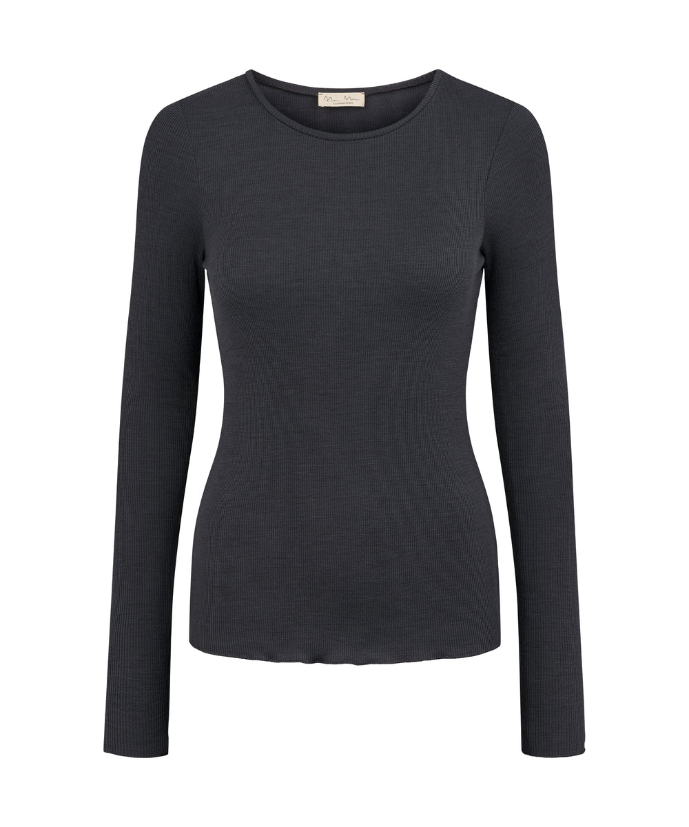 Sort langærmet t-shirt til kvinder i merinould