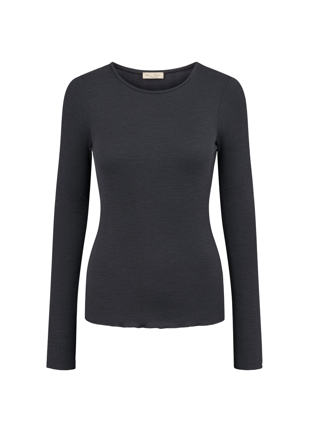 Sort langærmet t-shirt til kvinder i merinould