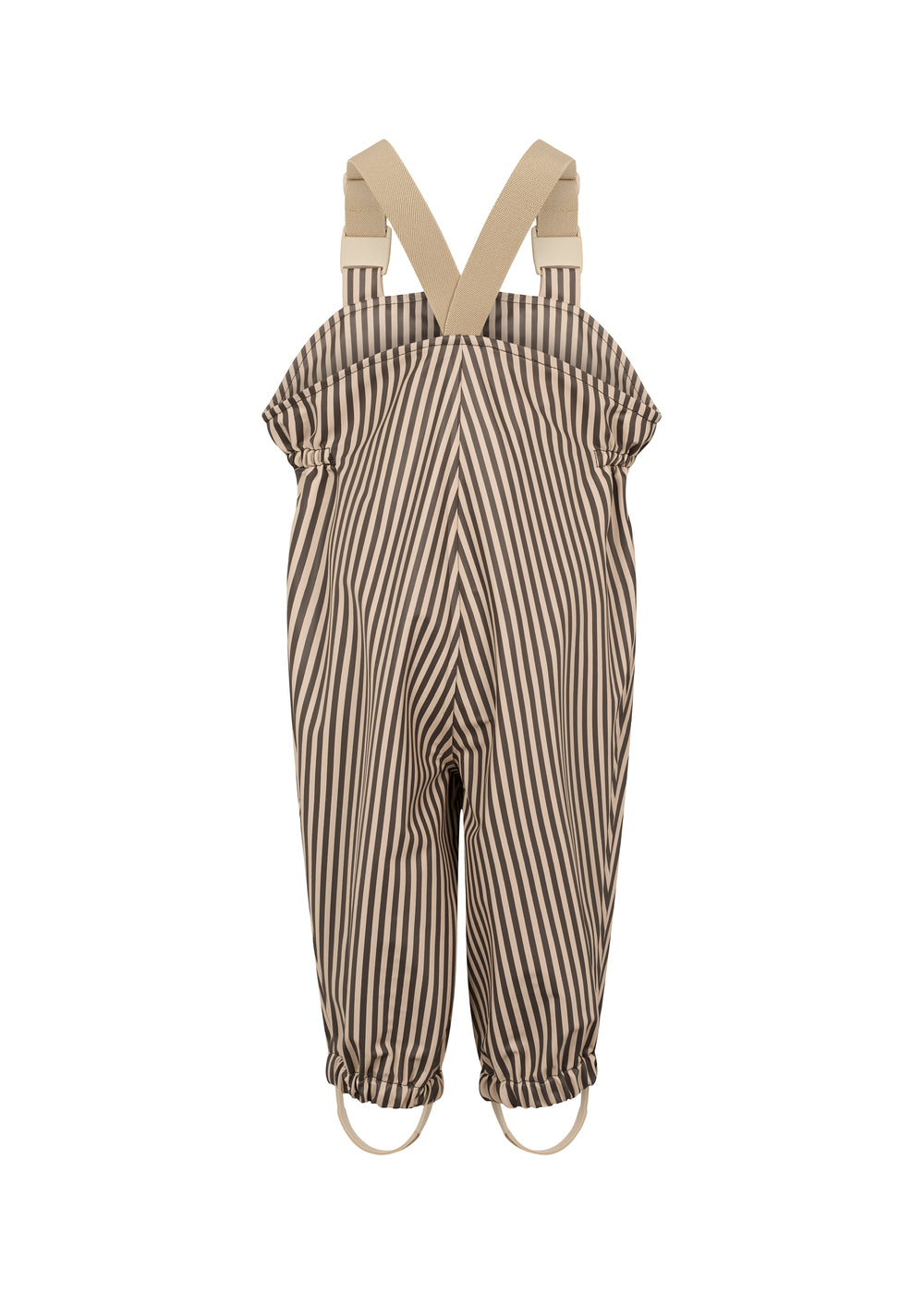 Brunstribede regnbukser til børn med seler og fodstropper