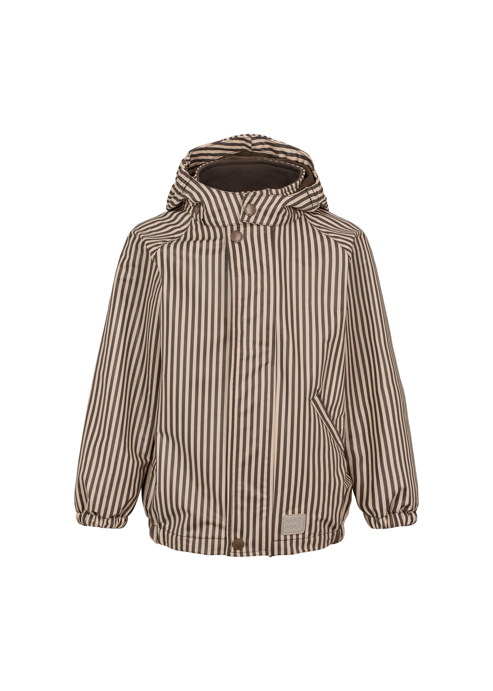 Brunstribet regnjakke til børn med hætte og lynlås
