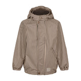 Brunstribet regnjakke til børn med hætte og lynlås