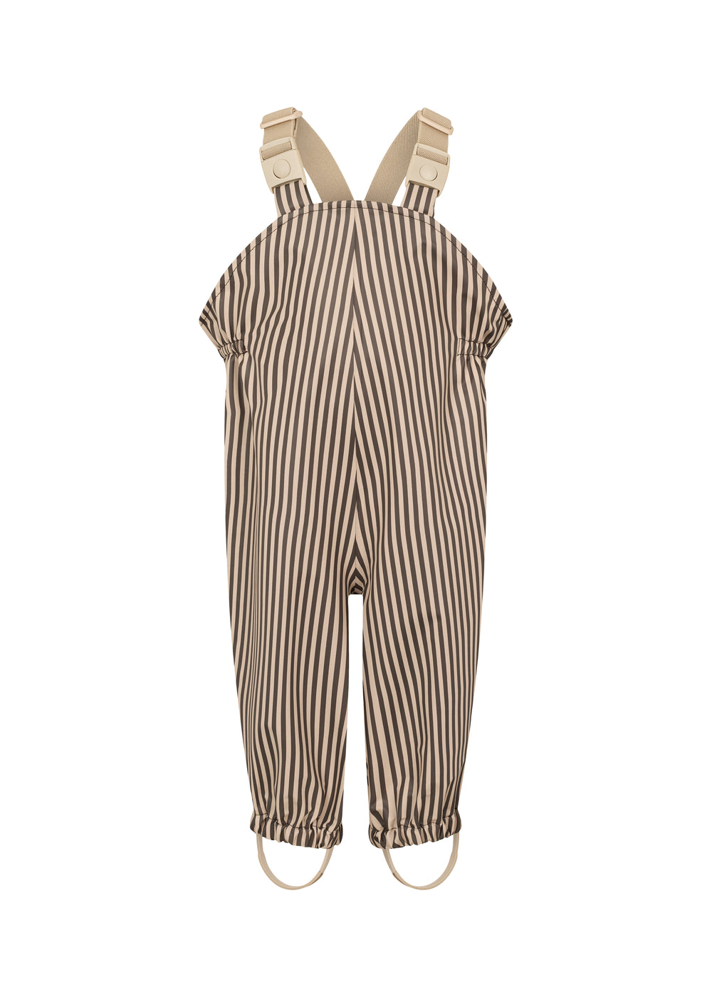 Brunstribede regnbukser til børn med seler og fodstropper