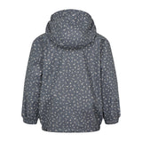 mørkeblå regnjakke til børn med småprint og hætte