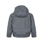 mørkeblå regnjakke til børn med småprint og hætte