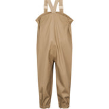 beige regnbukser med seler og fodstropper, set bagfra