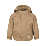 regnjakke med hætte og refleksmærke, set forfra