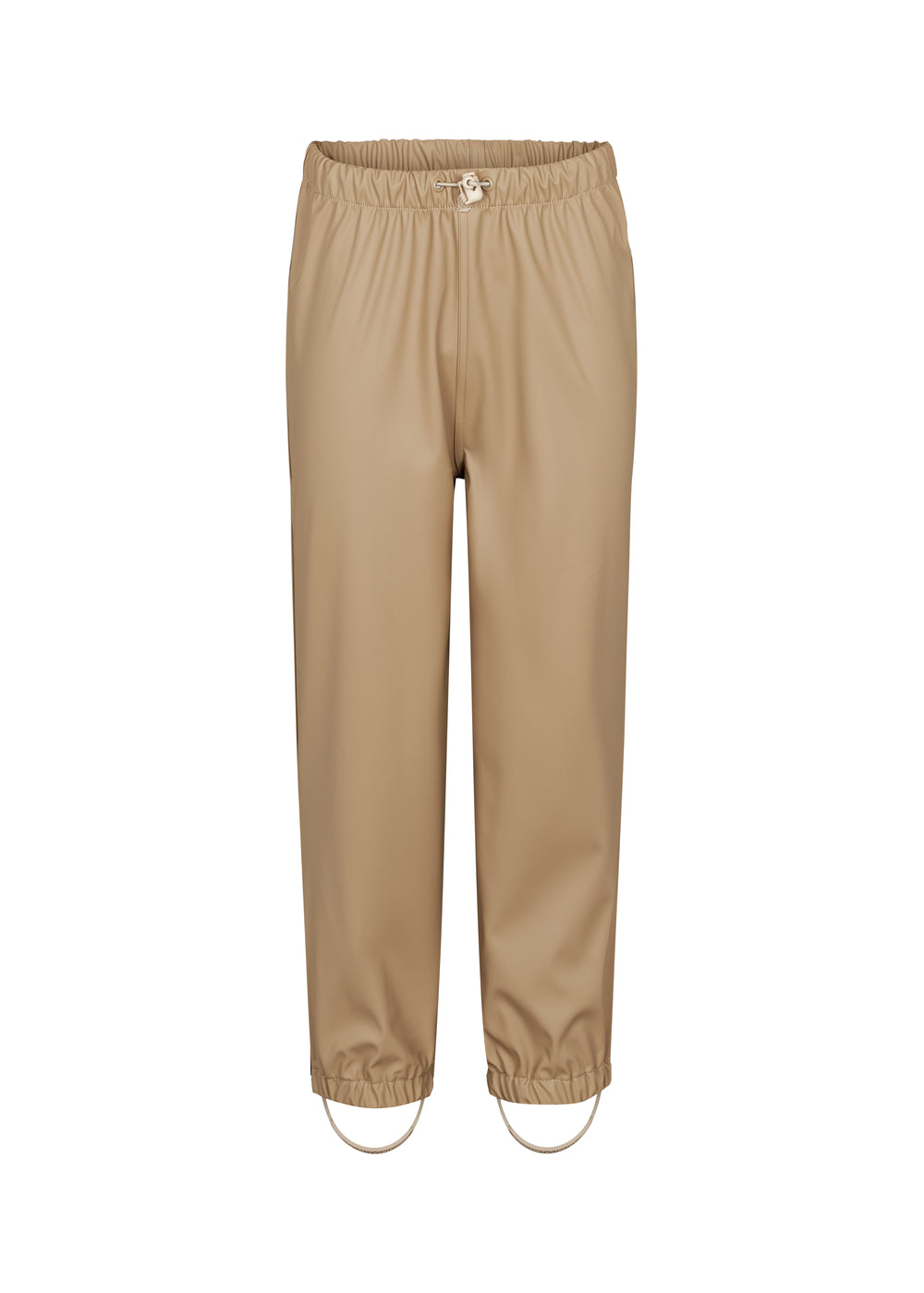 beige regnbukser til børn med elastik i taljen og fodstropper