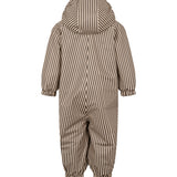 Brun og hvid striped regndragt til børn med hætte og elastikstropper