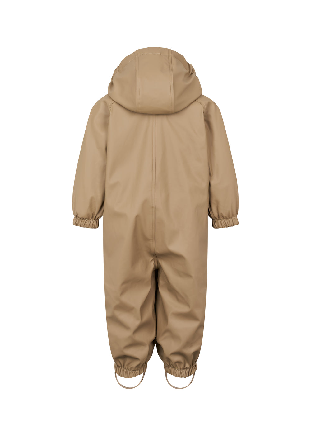 Beige regndragt til børn med hætte og elastikstropper