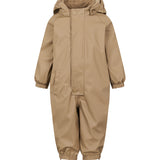 Beige regndragt til børn med hætte og elastikstropper