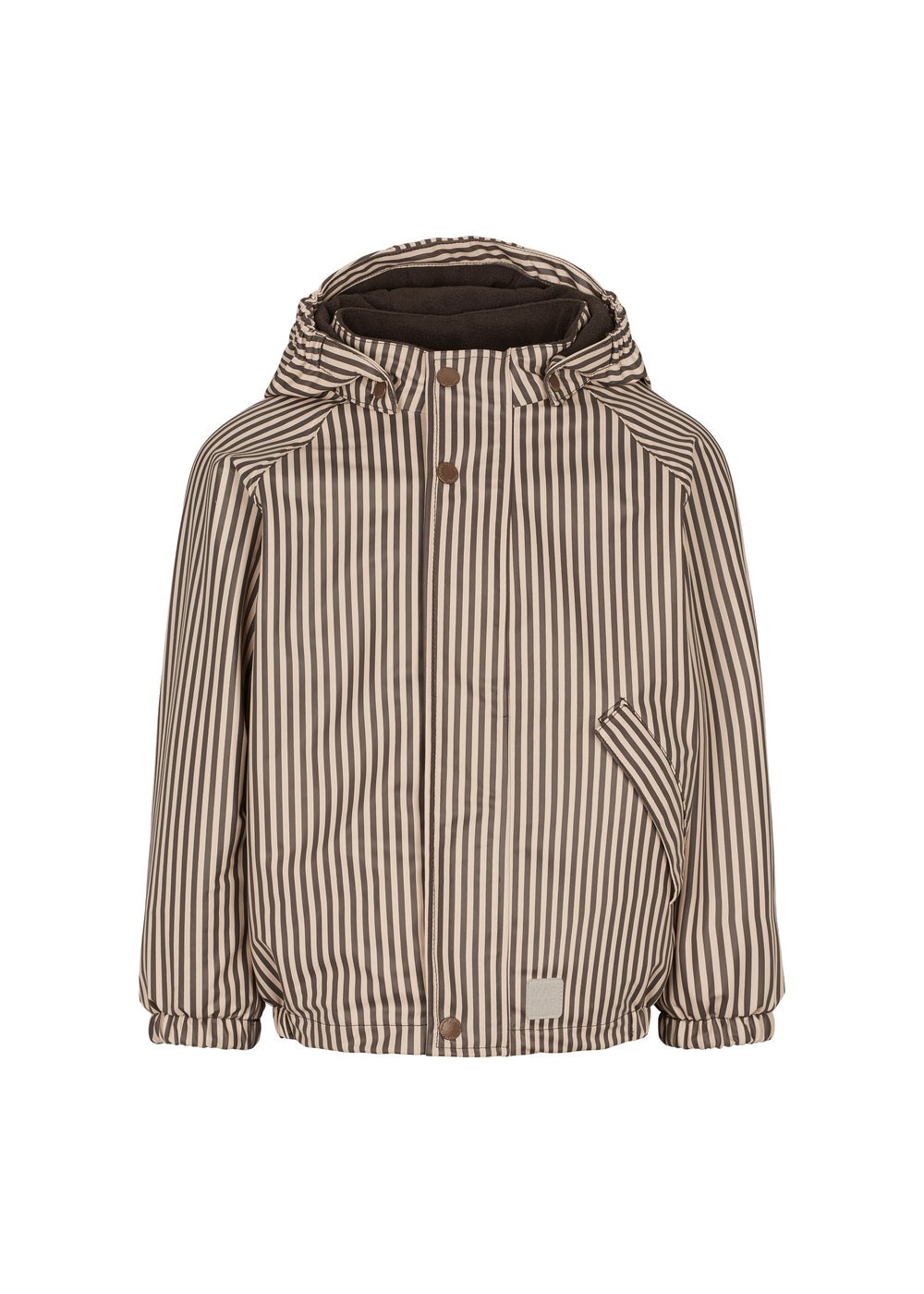 Brun stribet regnjakke til børn med hætte
