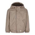 Brun stribet regnjakke til børn med hætte