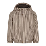 Brun stribet regnjakke til børn med hætte