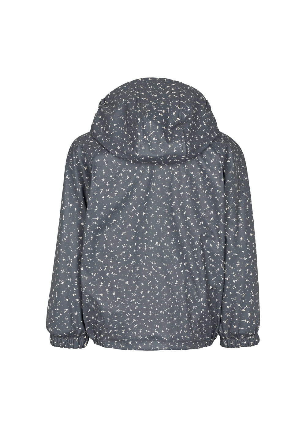 Mørkegrå regnjakke til børn med hætte og små prikker