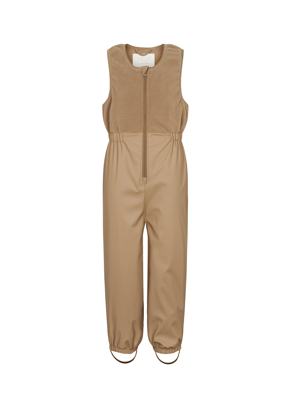 Beige regnbukser til børn med sele og elastikstropper