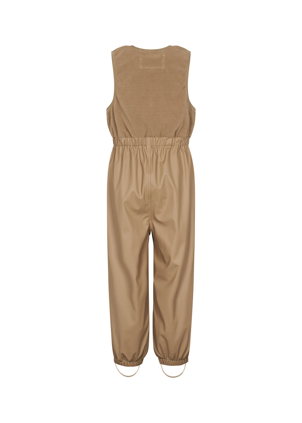 Beige regnbukser til børn med sele og elastikstropper