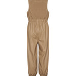 Beige regnbukser til børn med sele og elastikstropper