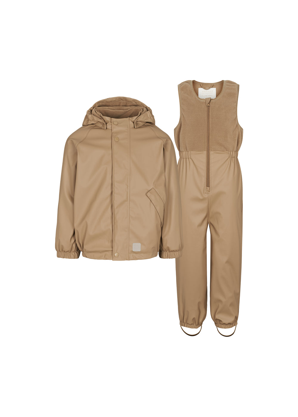 Regnsæt til børn i beige med jakke og selebukser
