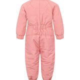 Bagside af lyserød termodragt til baby med elastik i taljen og ribkanter