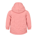 lyserød termojakke med hætte og dobbeltradet lukning