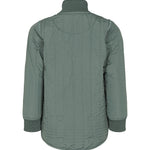 Bagside af støvet grøn termojakke til børn med buet kant