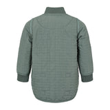 Bagside af støvet grøn termojakke til børn med buet kant