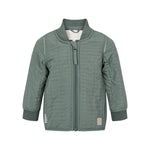 støvet grøn termojakke til børn med lynlås og ribkanter