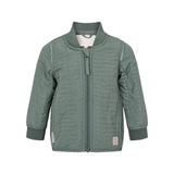 støvet grøn termojakke til børn med lynlås og ribkanter