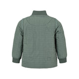 Bagside af støvet grøn termojakke til børn med buet kant