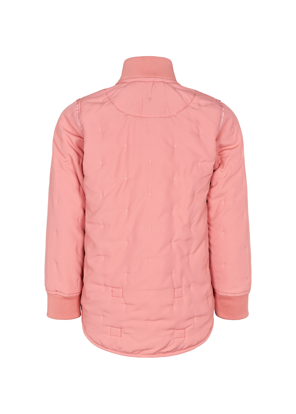 lyserød børnetermojakke med buet kant og refleksmærke