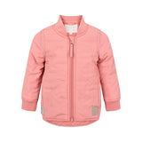 lyserød termojakke til børn med lynlås og ribmanchetter