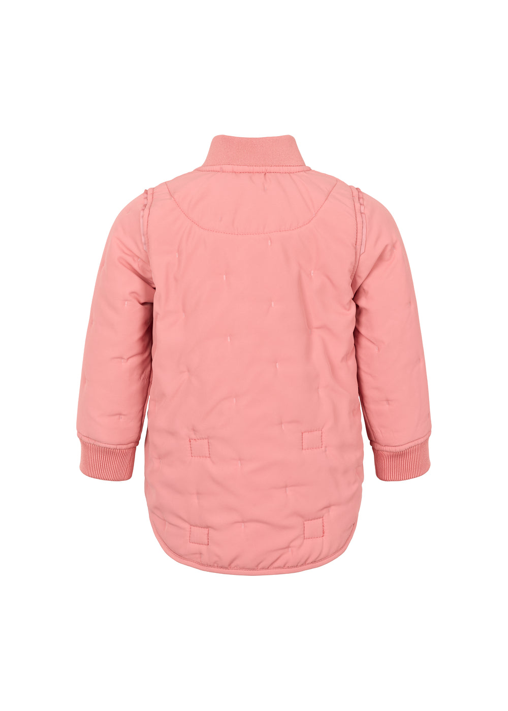 lyserød børnetermojakke med buet kant og refleksmærke