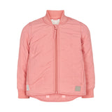 lyserød termojakke til børn med lynlås og ribmanchetter