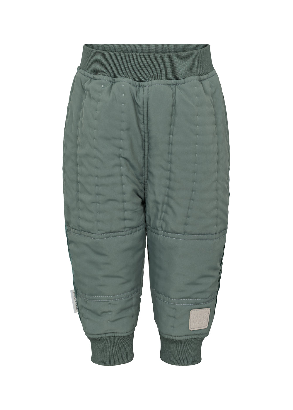 støvet grønne termobukser med knælæg og ribkant