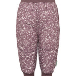 støvlilla termobukser med hvidt bladmønster og ribkant