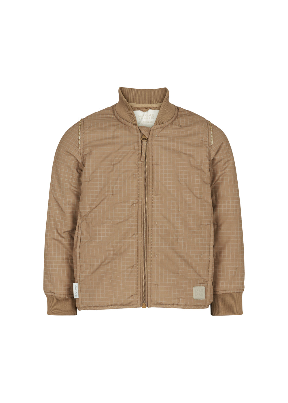 brunternet termojakke for børn med lynlås og ribkanter