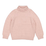 lyserød striktrøje med rullekrave og raglanærmer