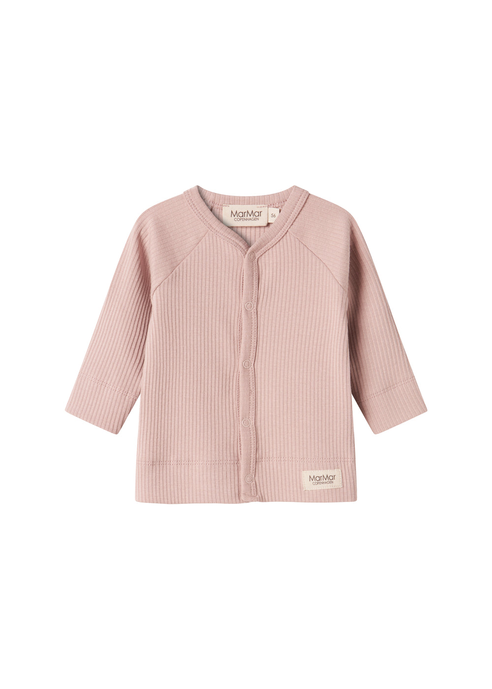Lyserød ribstrikket cardigan til børn med knapper foran