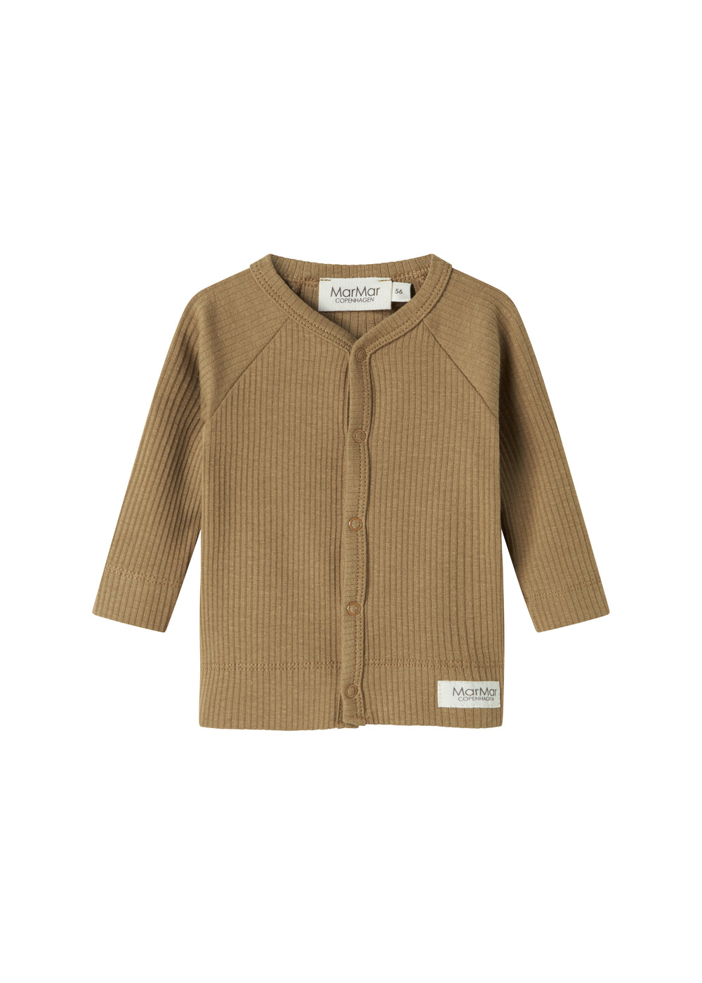 Brun ribstrikket cardigan til børn med knapper foran